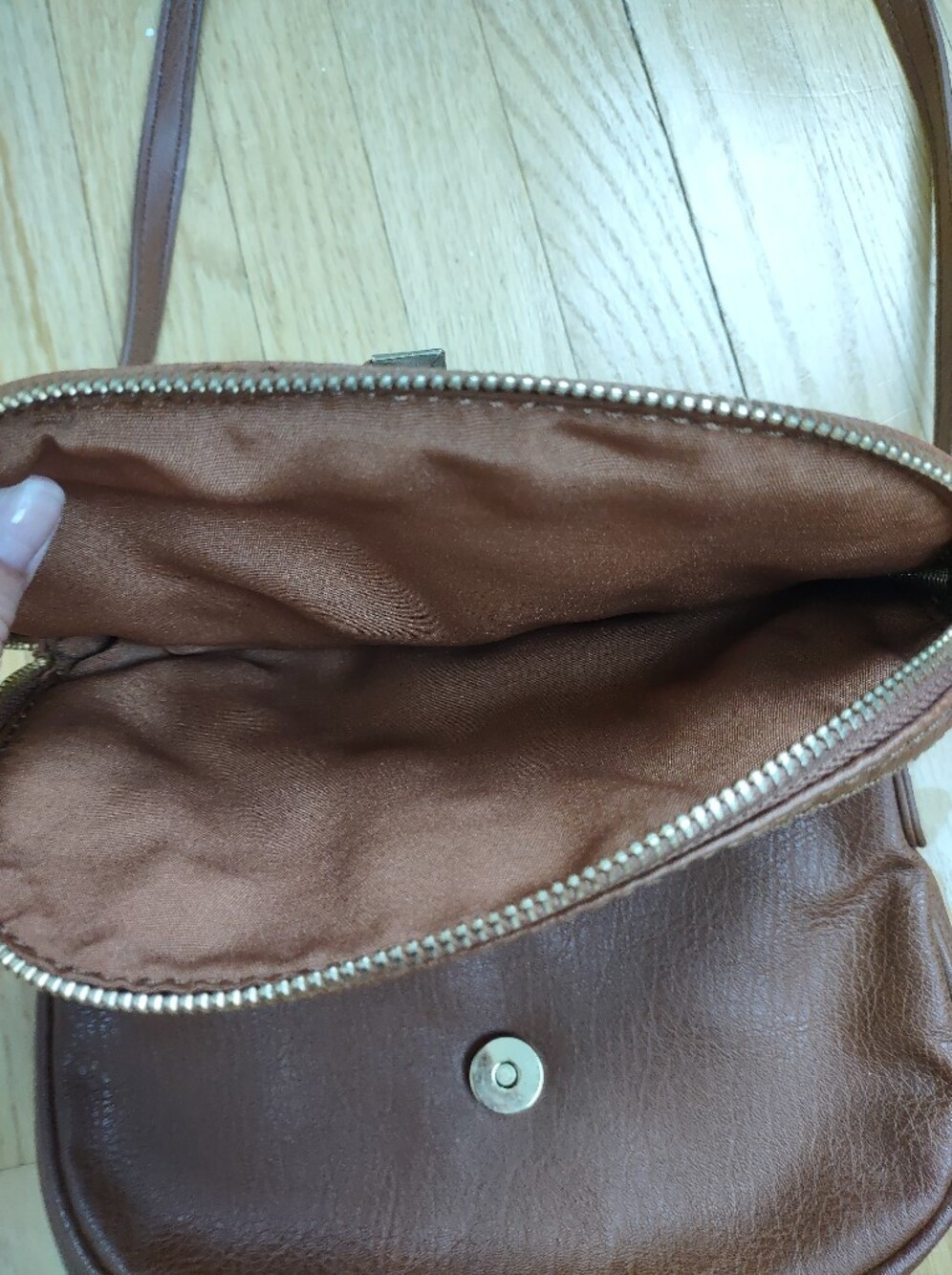 ALDO Cognac Brown Crossbody Bag | Double Zip Mini Purse | Gold Hardware - Picture 5 of 8